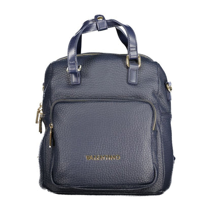 Backpack by Mario Valentino for women in faux pebbled leather blue & gold features a stately Faux Pebbled Leather Backpack design, showcasing a secure zipper, ample , and versatile backpack-strap & handle for a stately finish.