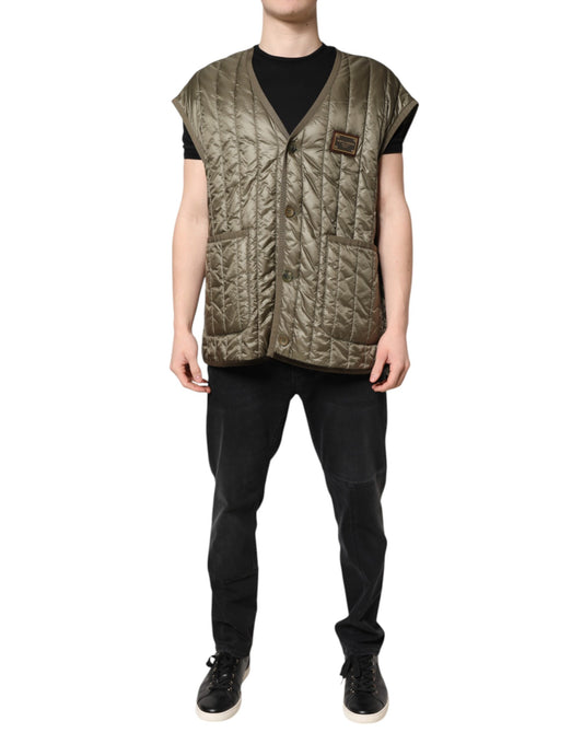 Vest by Dolce & Gabbana for men in nylon brown features an contemporary silhouette, showcasing refined and a contemporary for a sophisticated layered look.