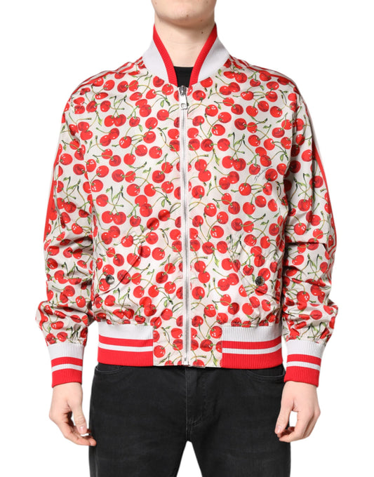 Bomber Jacket by Dolce & Gabbana for men in nylon cotton polyester cherry, red, white & print features an contemporary silhouette, showcasing a sophisticated and contemporary for a truly refined look.