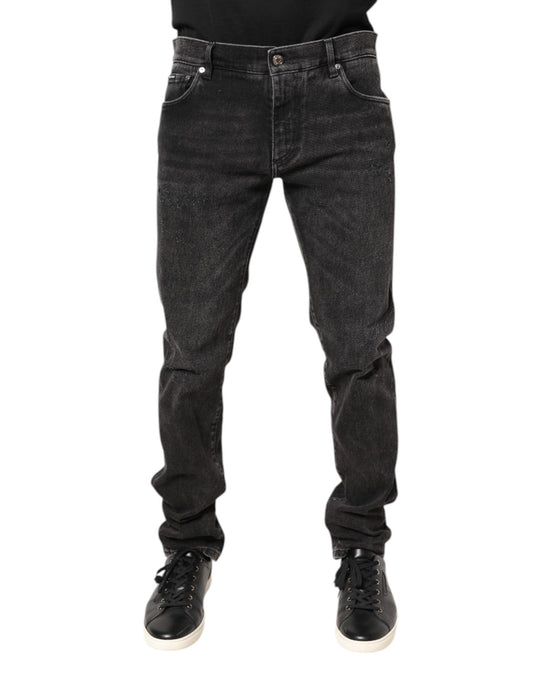 Jeans by Dolce & Gabbana for men in stretch denim cotton gray features a polished silhouette with a polished skinny, reaching a polished long and finished with a polished .