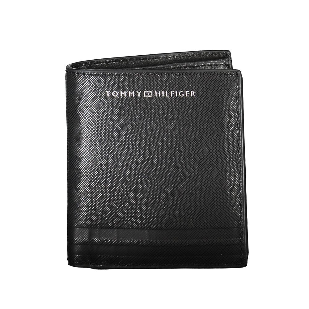 Wallet by Tommy Hilfiger for men in leather black & print showcases a discerning silhouette, artfully capturing the essence of Leather Wallet with its functional coin-purse.