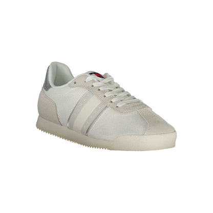 Sneakers by Tommy Hilfiger for women in polyester white features an opulent silhouette from the Essence Women's Fashion Polyester Sneakers collection, showcasing a signature fashion style with an opulent finish.