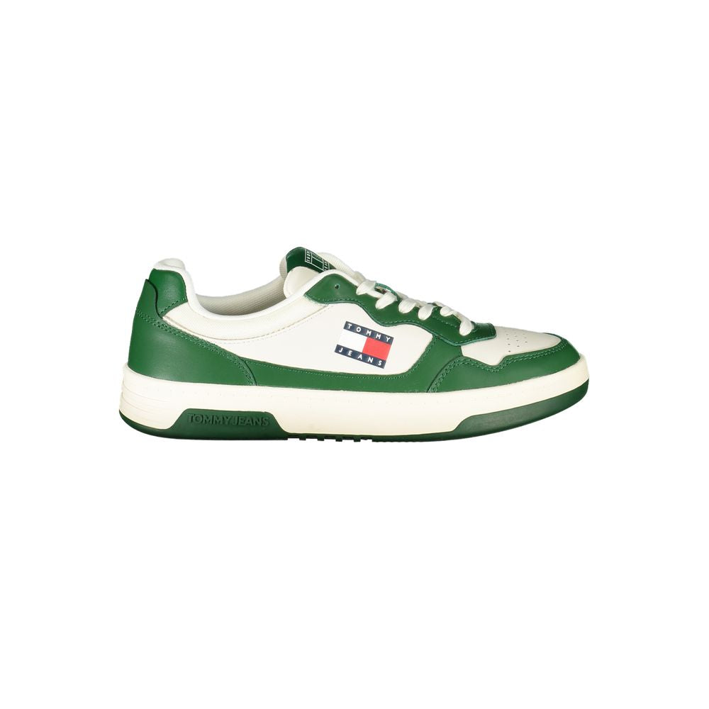 Sneakers by Tommy Hilfiger for men in polyester polyethylene leather green & white features a sumptuous design, perfectly showcasing the sumptuous fashion style of this Crisp Men's Fashion Polyester Polyethylene Leather Sneakers.