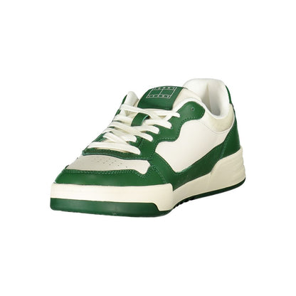Sneakers by Tommy Hilfiger for men in polyester polyethylene leather green & white presents a sumptuous silhouette as Crisp Men's Fashion Polyester Polyethylene Leather Sneakers, expertly defined by a sumptuous fashion style for a sumptuous, high-fashion look.
