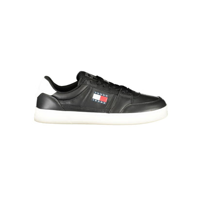 Sneakers by Tommy Hilfiger for men in polyester polyethylene leather black & white features an opulent silhouette from the Men's Athletic Polyester Polyethylene Leather Sneakers collection, showcasing a signature athletic style with an opulent finish.