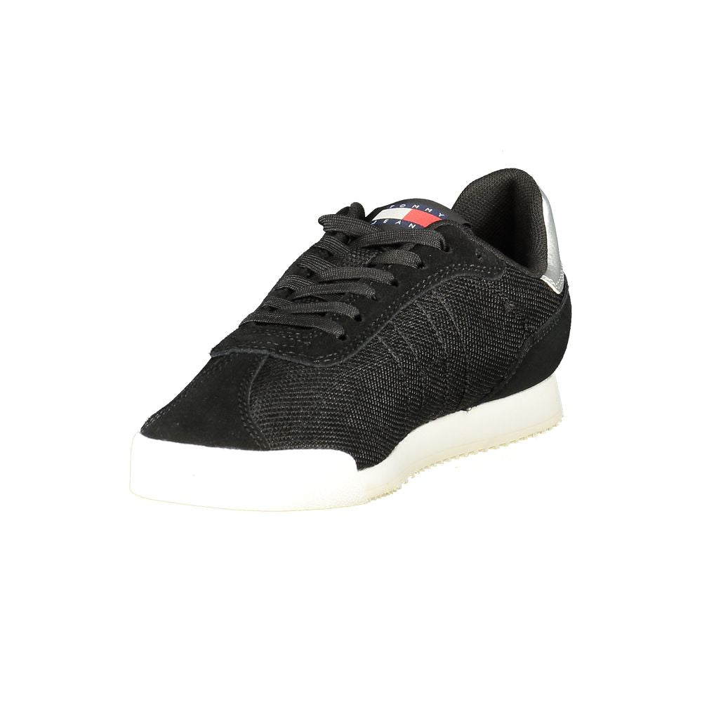 Athletic Sneakers by Tommy Hilfiger for women in polyester black features an architectural silhouette from the Women's Athletic Polyester Sneakers collection, showcasing a architectural athletic style for a architectural look.