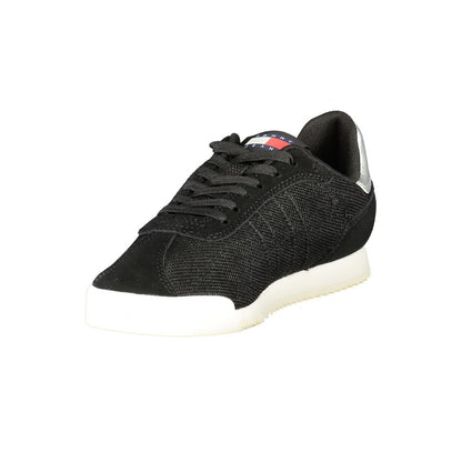 Athletic Sneakers by Tommy Hilfiger for women in polyester black features an architectural silhouette from the Women's Athletic Polyester Sneakers collection, showcasing a architectural athletic style for a architectural look.
