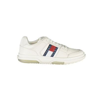 Sneakers by Tommy Hilfiger for men in polyester polyethylene leather white & signature presents a sumptuous silhouette, artfully capturing the essence of the Essence Men's Athletic Polyester Polyethylene Leather Sneakers with its sumptuous athletic style design.