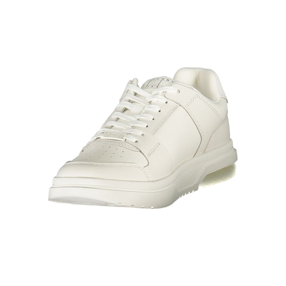 Sneakers by Tommy Hilfiger for men in polyester polyethylene leather white & signature features an opulent silhouette from the Essence Men's Athletic Polyester Polyethylene Leather Sneakers collection, showcasing a signature athletic style with an opulent finish.