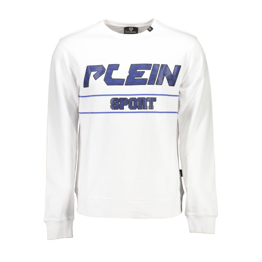 Sweatshirt by Plein Sport for men in cotton polyester white & print features an exquisite silhouette, showcasing long-sleeve and crew neckline details for a exquisite look.