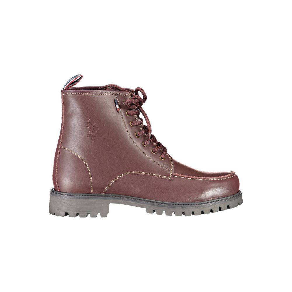 Lace-Up Boots by U.S. POLO ASSN. for men in leather red features an aerodynamic silhouette from the Men's Leather Lace-Up Boots collection, showcasing a aerodynamic and refined for an aerodynamic look.