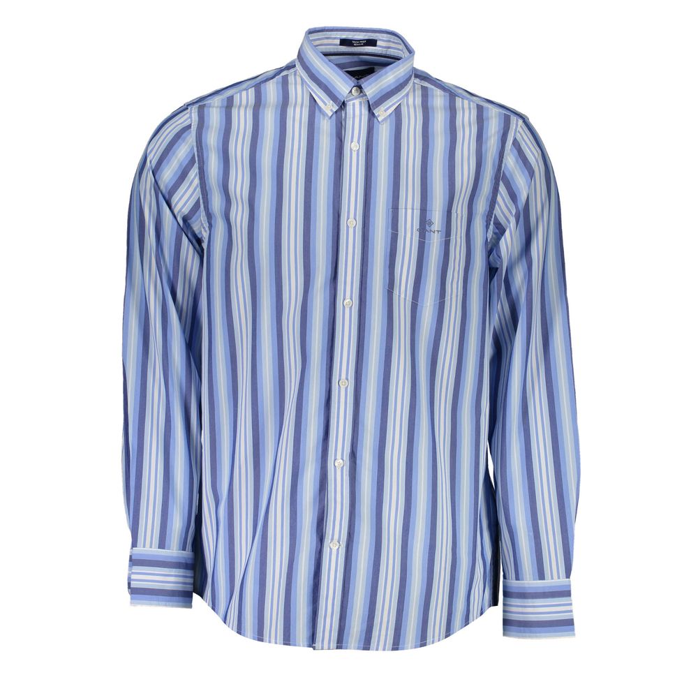 Shirt by Gant for men in stretch organic cotton & polyester blue, featuring a nuanced long-sleeve and nuanced button-down-collar neckline for a sophisticated finish.