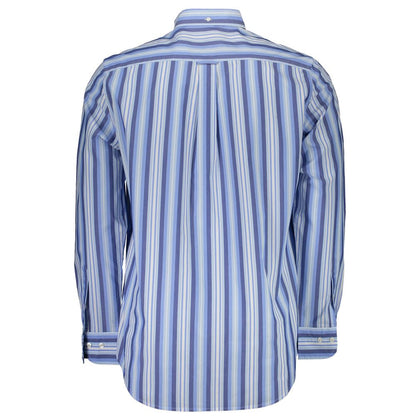 Shirt by Gant for men in stretch organic cotton & polyester blue showcases a sharp silhouette, elegantly detailed with a sharp and sharp .