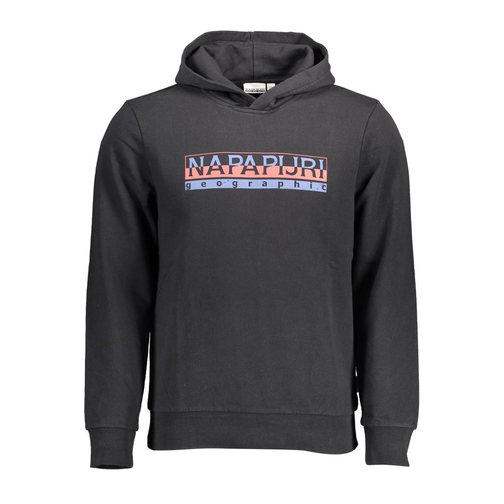 Hooded Sweatshirt Hoodie by Napapijri for men in cotton canvas black & print features an luminous silhouette, showcasing a sophisticated hooded neckline and long-sleeve for a truly luminous look.