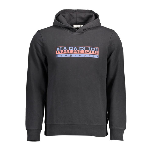 Hooded Sweatshirt Hoodie by Napapijri for men in cotton canvas black & print features an luminous silhouette, showcasing a sophisticated hooded neckline and long-sleeve for a truly luminous look.