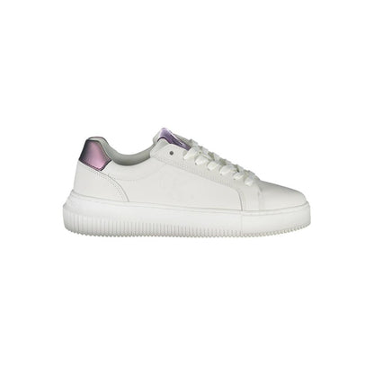Sneakers by Calvin Klein for women in faux leather & canvas white features an opulent silhouette from the Women's Fashion Faux Leather & Canvas Sneakers collection, showcasing a signature fashion style with an opulent finish.