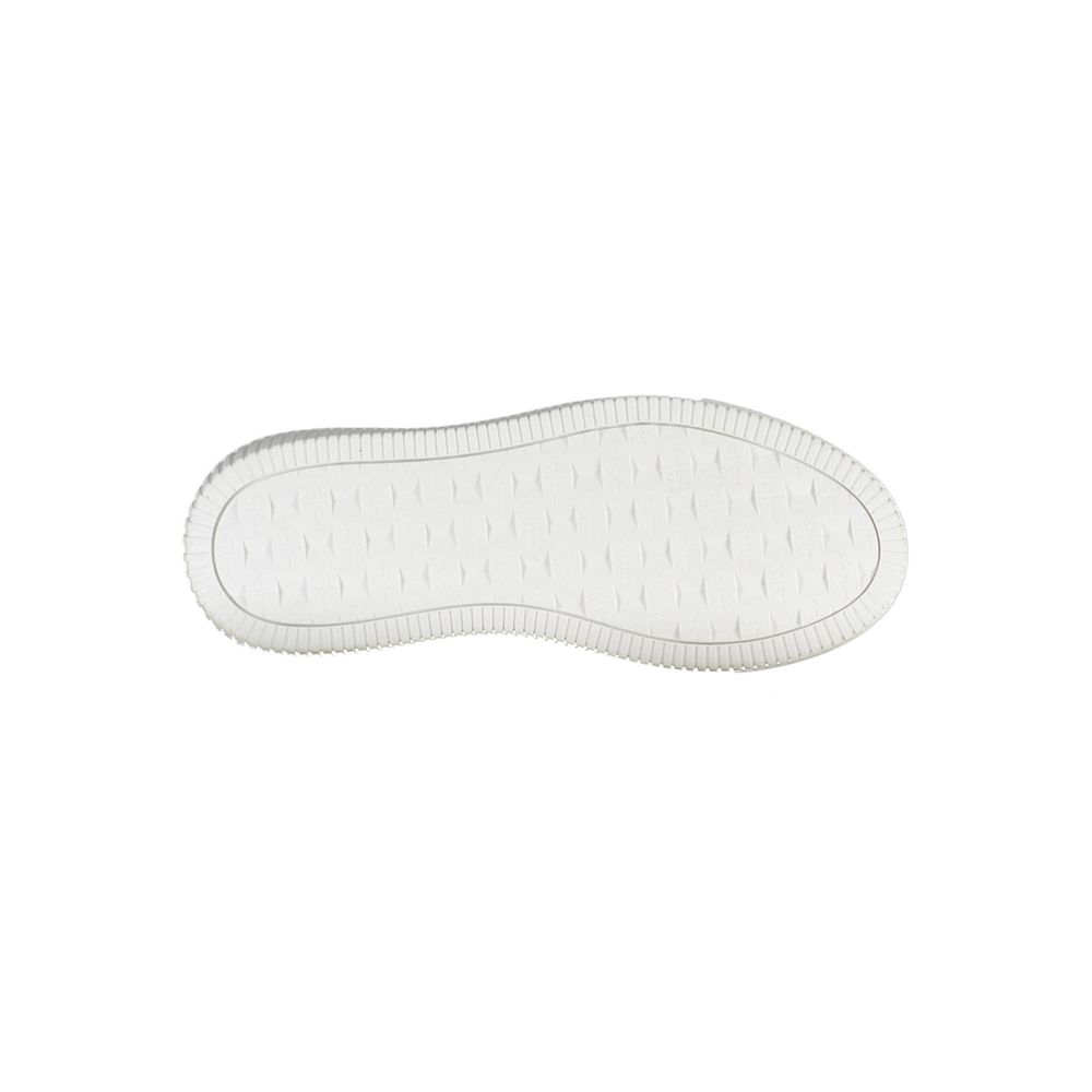 Sneakers by Calvin Klein for women in faux leather & canvas white presents a sumptuous silhouette, artfully capturing the essence of the Women's Fashion Faux Leather & Canvas Sneakers with its sumptuous fashion style design.