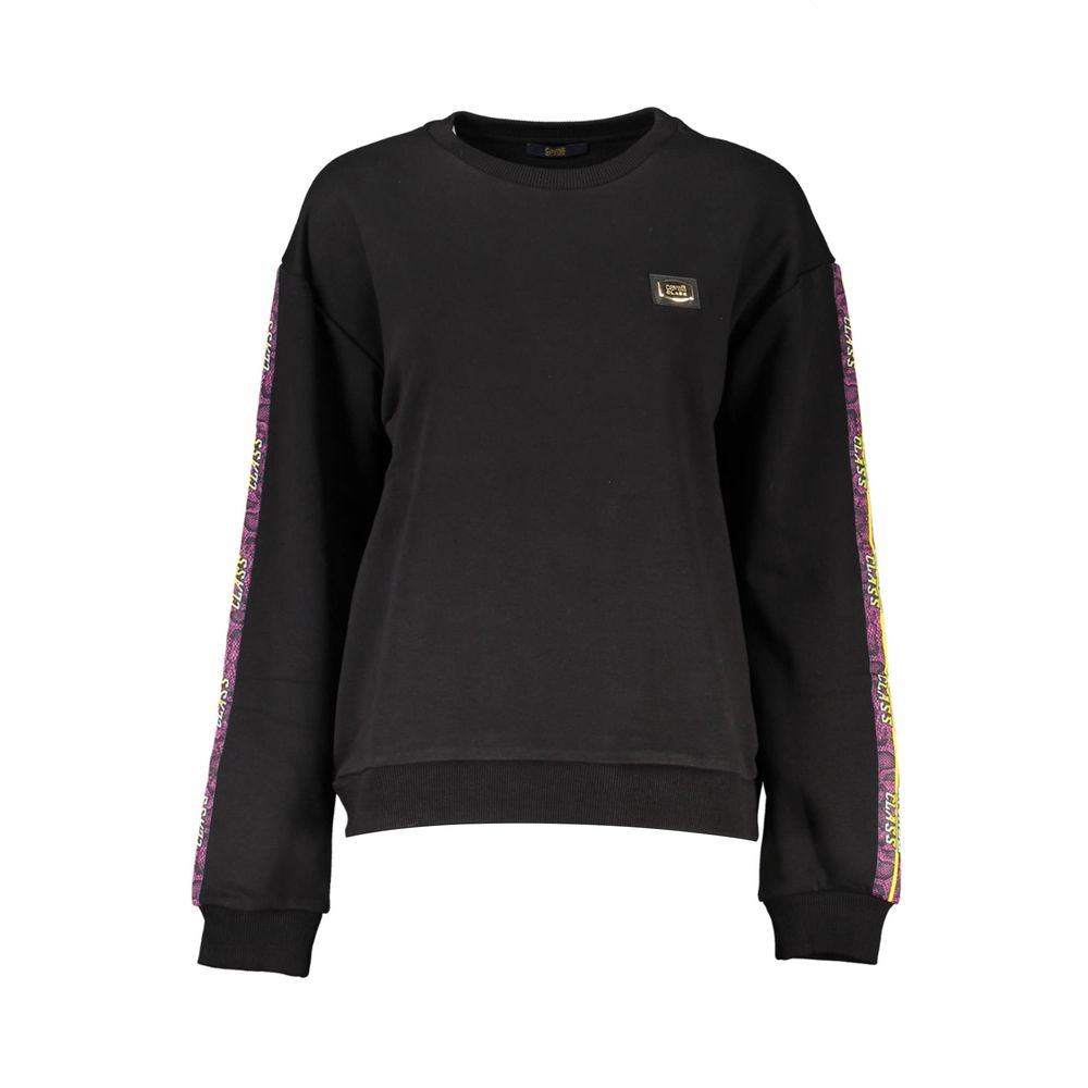 Sweatshirt by Cavalli Class for women in polyester cotton black & print features an provocated silhouette, detailed with a provocated and a refined crew neckline for a sophisticated aesthetic.