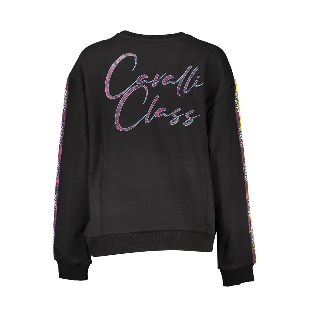 Sweatshirt by Cavalli Class for women in polyester cotton black & print showcases a slouchy chic silhouette, artfully detailed with a slouchy chic crew neckline and for a slouchy chic finish.
