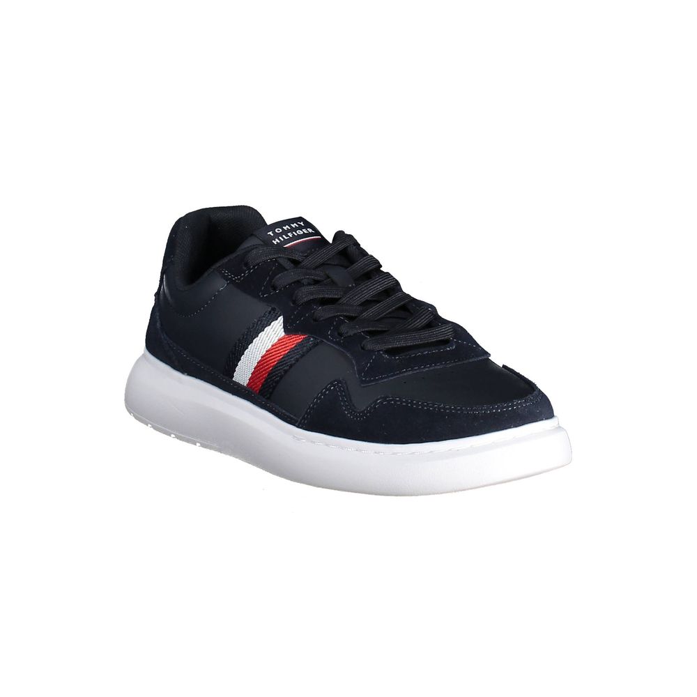 Sneakers by Tommy Hilfiger for men in polyester polyethylene leather blue features an sumptuous silhouette, showcasing the premium Men's Athletic Polyester Polyethylene Leather Sneakers in a sumptuous athletic style that offers a sumptuous finish for refined style.