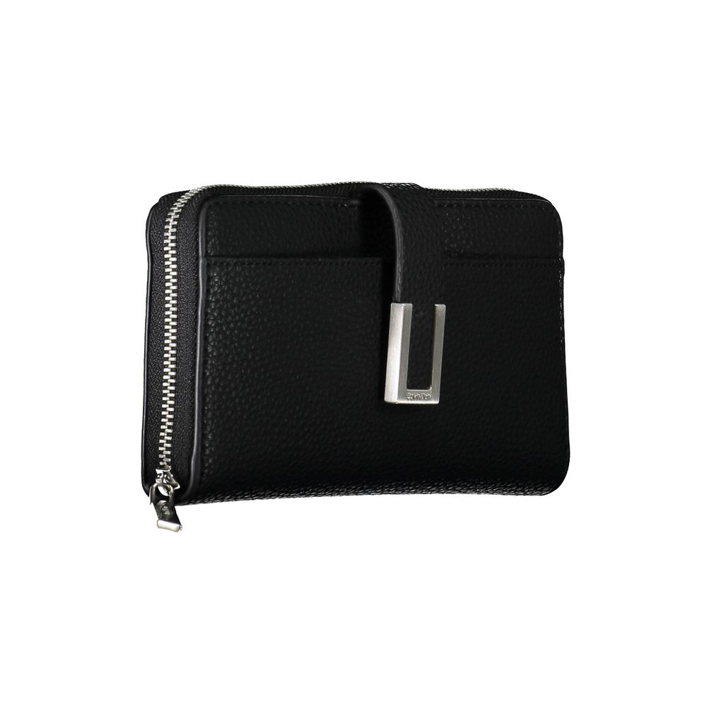 Cardholder Wallet by Calvin Klein for women in polyester polyethylene faux leather black showcases a refined silhouette, artfully detailed with the signature style of the Polyester Polyethylene Faux Leather Cardholder Wallet and functional card-organization coin-purse.