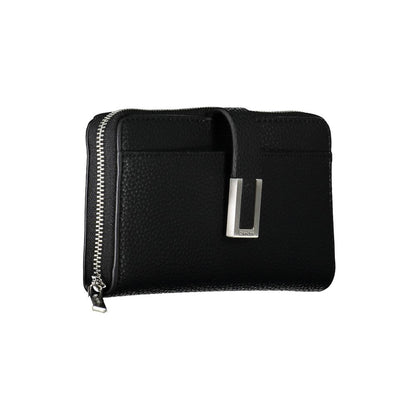 Cardholder Wallet by Calvin Klein for women in polyester polyethylene faux leather black showcases a refined silhouette, artfully detailed with the signature style of the Polyester Polyethylene Faux Leather Cardholder Wallet and functional card-organization coin-purse.