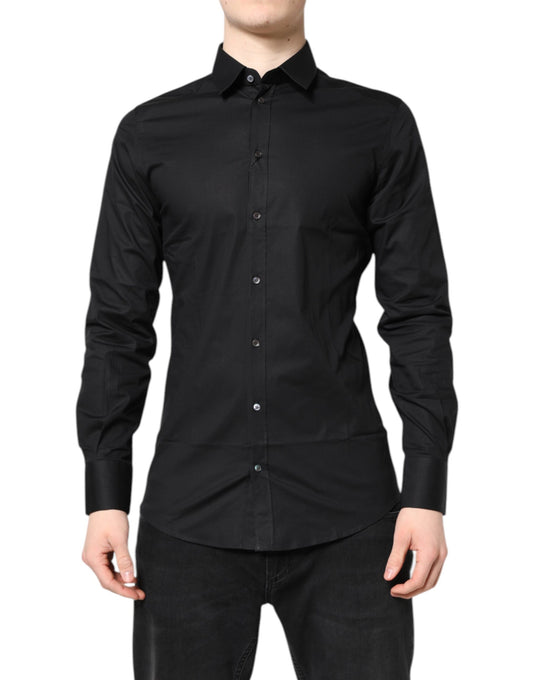 Dolce & Gabbana Men's Slim Long-Sleeve Stretch Cotton Dress Shirt - Black Gold
