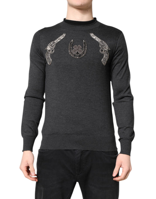 Dolce & Gabbana Men's Crew Neck Cashmere Sweater - Gray