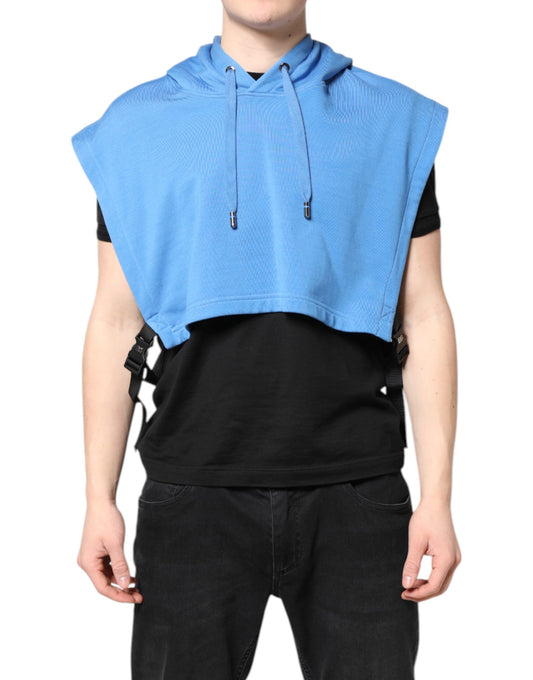 Hoodie by Dolce & Gabbana for men in cotton polyester blue features a slouchy chic silhouette, detailed with a slouchy chic sleeveless and a signature hooded neckline for an elevated aesthetic.