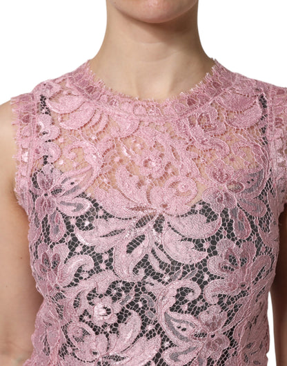 Dolce & Gabbana Pink Floral Lace Sleeveless Sheath Dress
