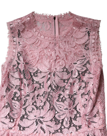 Dolce & Gabbana Pink Floral Lace Sleeveless Sheath Dress