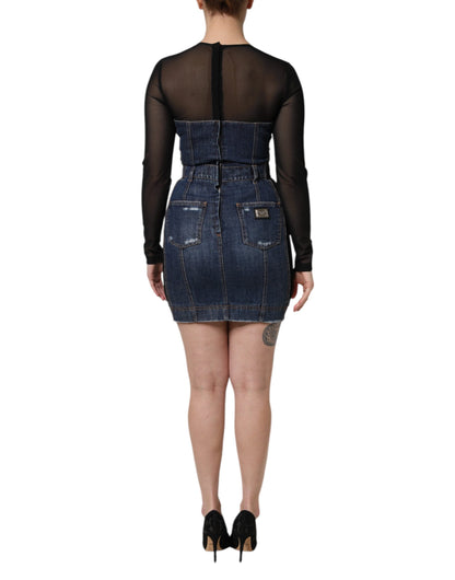 Dolce & Gabbana Women's Sheath Long-Sleeve Cotton Denim Nylon & Polyester Mini Dress - Black Blue
