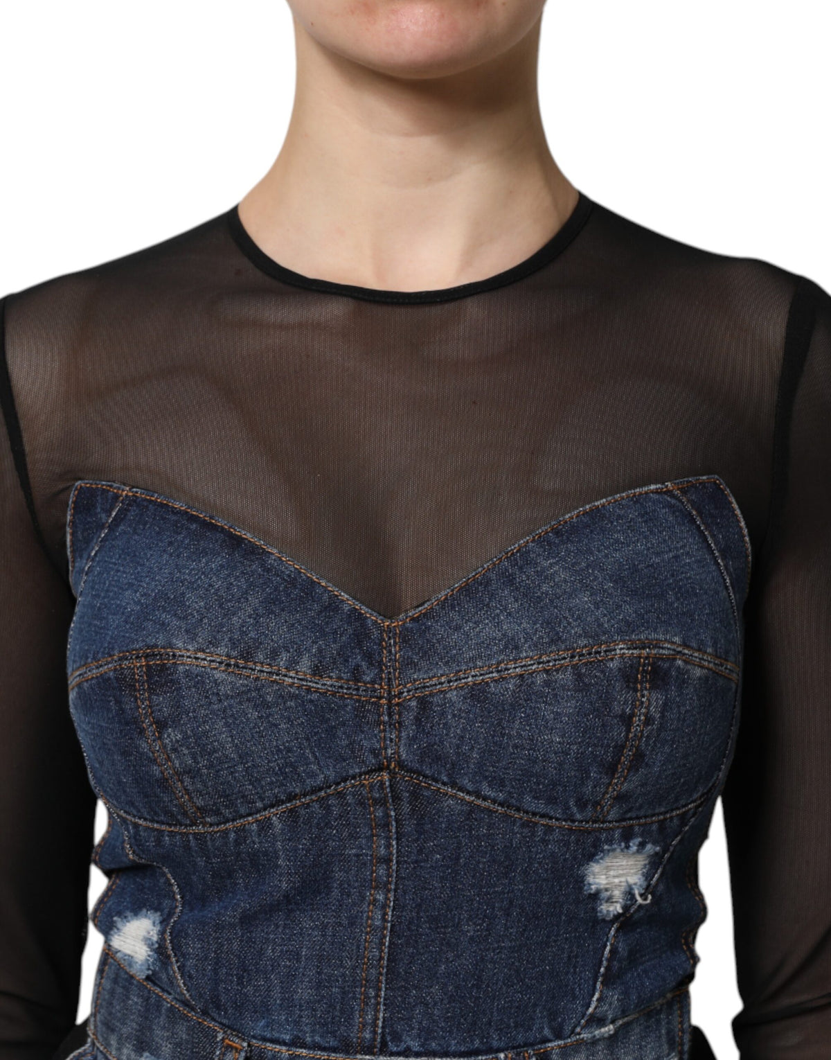 Dolce & Gabbana Women's Sheath Long-Sleeve Cotton Denim Nylon & Polyester Mini Dress - Black Blue