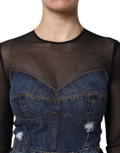 Dolce & Gabbana Women's Sheath Long-Sleeve Cotton Denim Nylon & Polyester Mini Dress - Black Blue