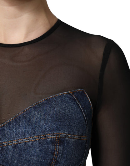 Dolce & Gabbana Women's Sheath Long-Sleeve Cotton Denim Nylon & Polyester Mini Dress - Black Blue