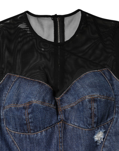Dolce & Gabbana Women's Sheath Long-Sleeve Cotton Denim Nylon & Polyester Mini Dress - Black Blue