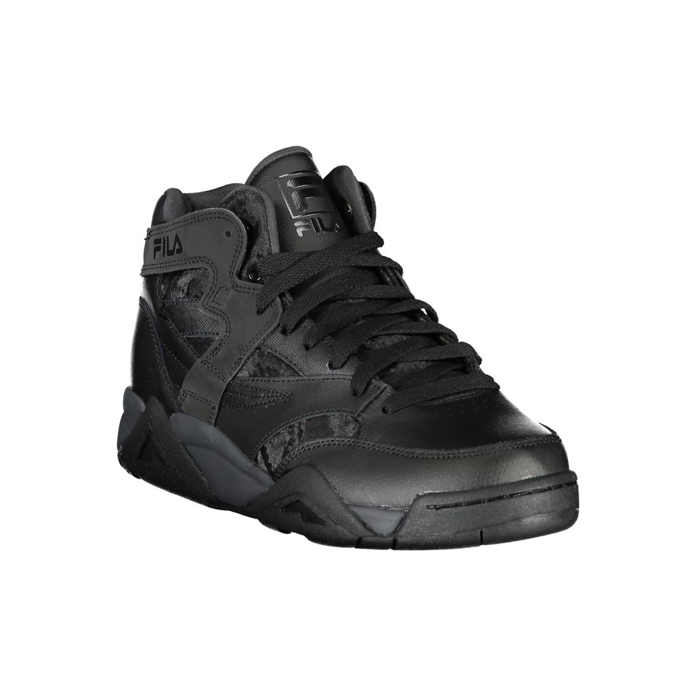 Athletic Sneakers by Fila for men in polyester polyethylene leather black & signature features an architectural silhouette, showcasing the premium high-top style of the Men's High-Top Polyester Polyethylene Leather Athletic Sneakers with an architectural finish.