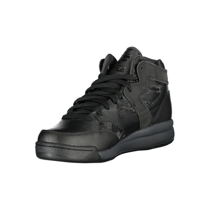 Athletic Sneakers by Fila for men in polyester polyethylene leather black & signature presents a sleek silhouette, perfectly capturing the high-top style essence of Men's High-Top Polyester Polyethylene Leather Athletic Sneakers with its sleek design and premium finish.