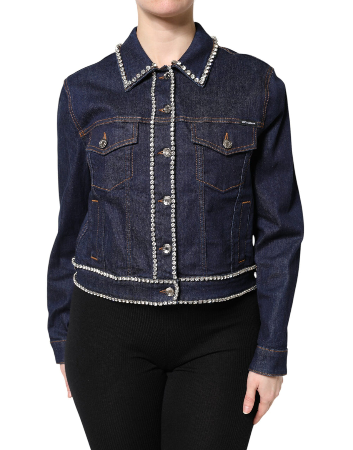 Dolce & Gabbana Women's Denim Cotton & Crystal Jacket - Dark Blue