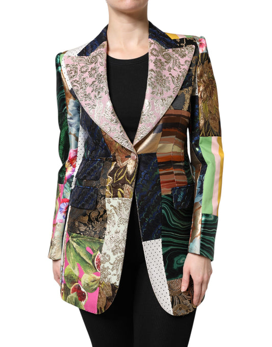 Dolce & Gabbana Women's Nylon Polyester Cotton & Silk Suit - Multicolor Patterned Floral Jacquard Patchwork