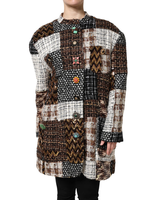 Dolce & Gabbana Women's Down Silk Cotton Mohair & Alpaca Wool Jacket - Multicolor Patchwork
