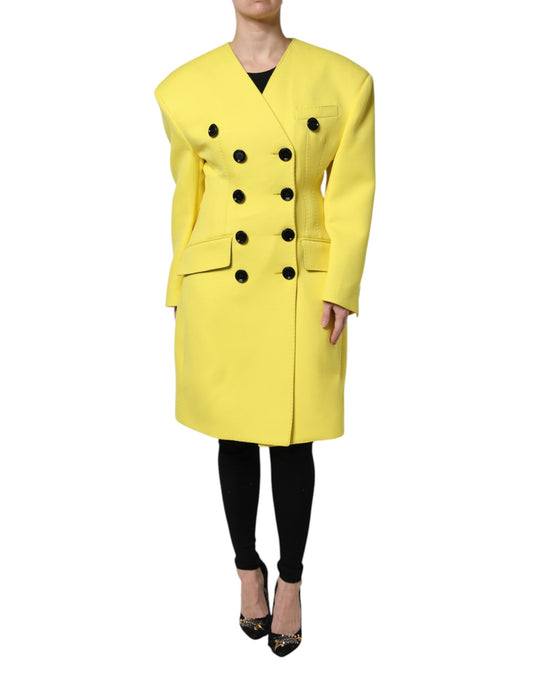 Dolce & Gabbana Women's Double Breasted Virgin Wool & Silk Trench Coat - Yellow