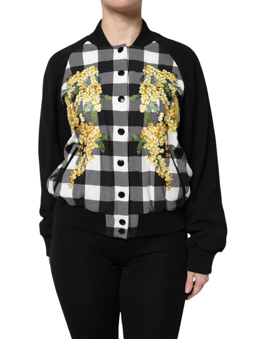 Dolce & Gabbana Women's Down Silk Cotton Viscose & Acetate Jacket - Black White Floral