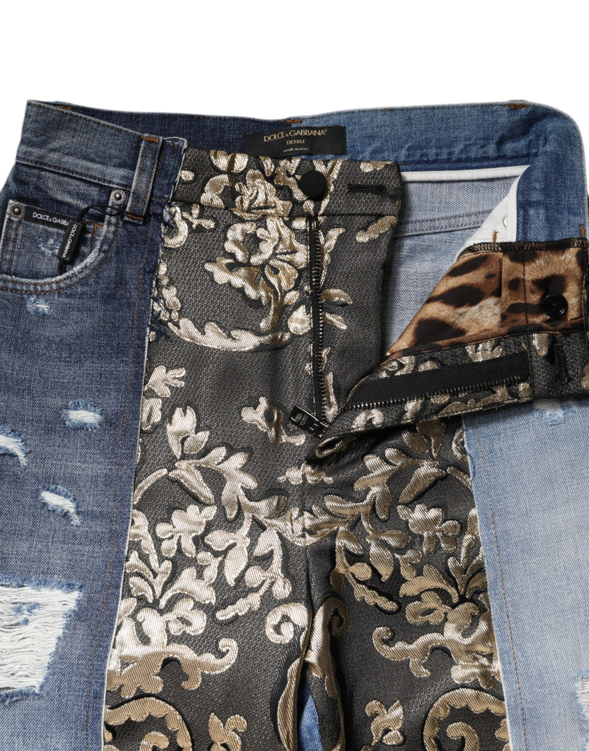 Dolce & Gabbana Women's Regular Fit High Rise Cotton Denim Nylon Polyester & Silk Jeans - Multicolor Floral Jacquard Patchwork