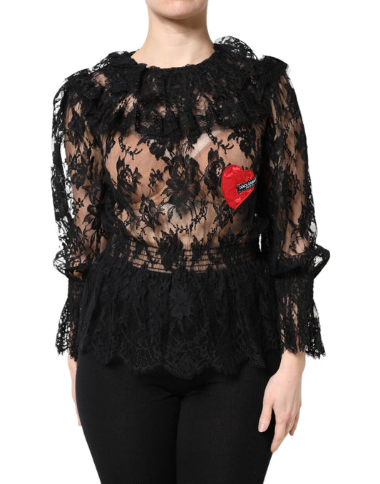 Dolce & Gabbana Black Cotton Floral Lace Women Blouse Top
