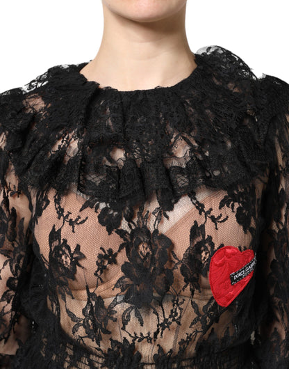 Dolce & Gabbana Black Cotton Floral Lace Women Blouse Top