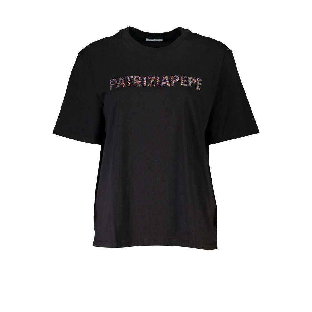 T-Shirt by Patrizia Pepe for women in organic cotton & rhinestone black features an on trend silhouette, perfectly showcasing a on trend and crew neckline for an elevated aesthetic.