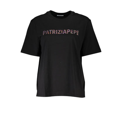 T-Shirt by Patrizia Pepe for women in organic cotton & rhinestone black features an on trend silhouette, perfectly showcasing a on trend and crew neckline for an elevated aesthetic.