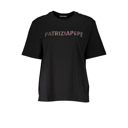 T-Shirt by Patrizia Pepe for women in organic cotton & rhinestone black features an on trend silhouette, perfectly showcasing a on trend and crew neckline for an elevated aesthetic.