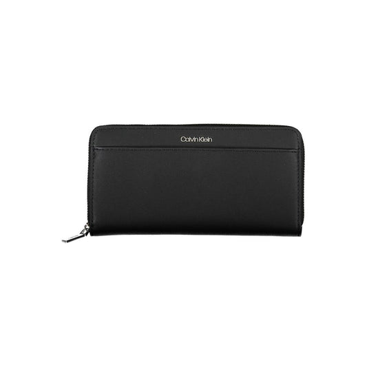 Cardholder Wallet by Calvin Klein for women in polyethylene faux leather black showcases a refined silhouette, artfully capturing the essence of the refined Polyethylene Faux Leather Cardholder Wallet design with functional card-organization rfid-protection zip-around coin-purse.